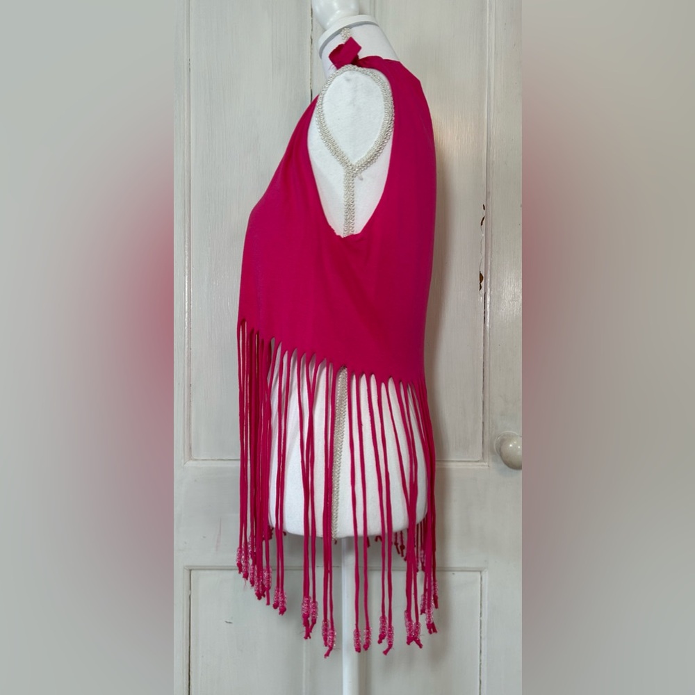 Hot Pink Handmade Beaded Fringe Top size Small - Picture 2 of 11